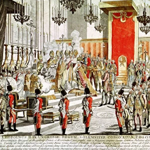 The Coronation of Leopold II (1747-92) at Bratislava in 1790 (coloured engraving)