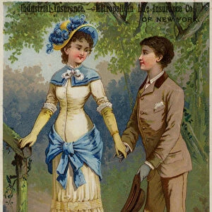 Couple strolling hand-in-hand (chromolitho)