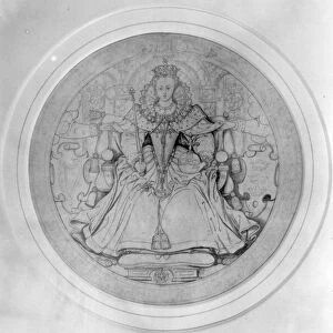 Design for the obverse of Queen Elizabeth Is Great Seal of Ireland, c. 1584 (pen