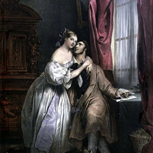 Enlaces lovers - by Achille Deveria, lithography, 19th century
