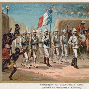 Entry of the French Flag into Abomey (chromolitho)
