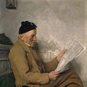 Farmer Reading on the Stove Bench (oil on canvas)