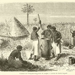 Femmes de l Ounyamouezi pilant du sorgho (engraving)