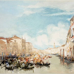 A Festa on the Grand Canal, Venice (bodycolour on paper)