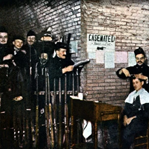 French soldiers and a barber in the casemates, Verdun, September 1916 (autochrome)