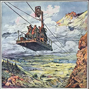 Funicular in the Italian Alps, 1916 (colour litho)