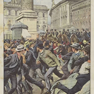 The General Workers Strike In Rome, The Troop Scatters The Strikers In Piazza Colonna (colour litho)