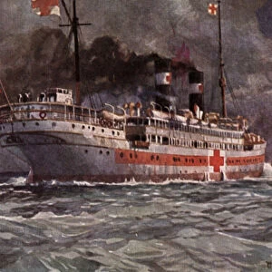 German hospital ship, World War I (colour litho)