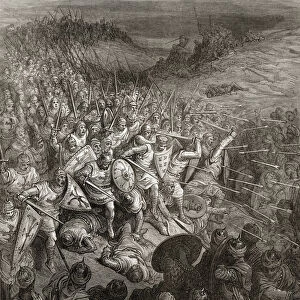 Godfreys soldiers drive through the Muslim Army, illustration from Bibliotheque