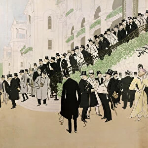 The Grandstand Staircase at the Longchamps Jockey Club (colour litho)