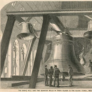 The great bell and the quarter bells in their place in the Clock Tower, Westminster (engraving)