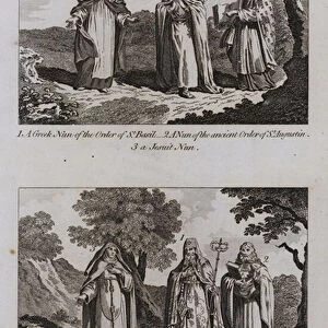 Habits of different orders of the Greek Church in Russia (engraving)