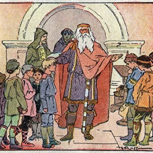 History of Gaul: King Charlemagne (742 - 814) opens a school where rich children and poor children will be taught by a monk. in "Histoire de France learned by image and direct observation. Preparatory Course and First Year of Elementary Course