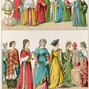 Italian Dress, c. 1300, from Trachten der Voelker, 1864 (coloured lithograph)