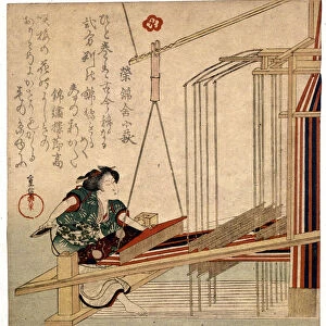 Japanese woman with her loom, print late 19th century. Genes. Museo Chiossone