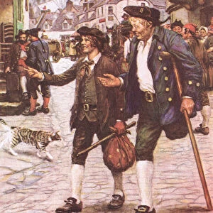 Jim and Long John Silver in Bristol, from Treasure Island published by MacDonald 1947 (colour litho)
