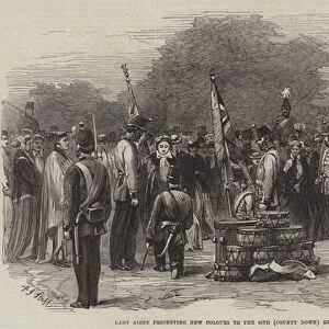 Lady Airey presenting New Colours to the 86th (County Down) Regiment at Gibraltar (engraving)