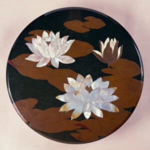 A large circular lacquer box and cover decorated in iroe hiramakie