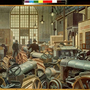 Le magasin d assemblage des tracteurs a l usine Putilov (Saint Petersbourg, Russie) (The Tractor assembly shop at the Putilov factory). Peinture de Pavel Nikolayevich Filonov (1883-1941), huile sur toile, 1931, art russe, avant garde