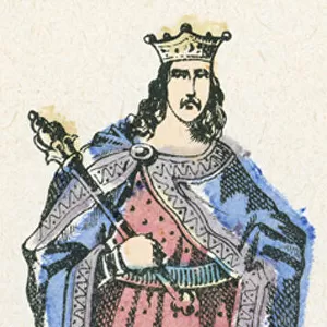 Louis V dit le Faineant, 35e roi, monte sur le trone en 986, mort en 987, Fin des Carlovingiens (coloured engraving)