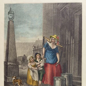 Milk Below Maids, Plate 2 from the Cries of London (coloured engraving)