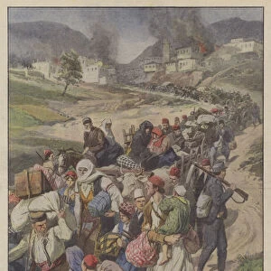 The miracles of patriotism, the entire population of the Greek city of Melnik emigrates en masse for... (colour litho)