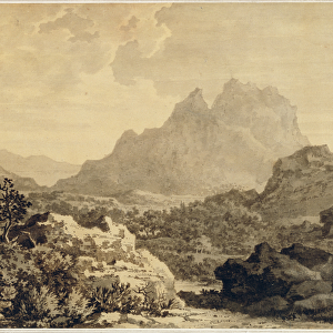 Mountainous Landscape, c. 1780 (grey and brown wash on paper prepared with brown ground)