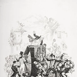 Mr. Weller attacks the executive of Ipswich, illustration from The Pickwick