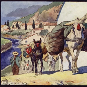 Mules on a Spanish Pass (colour litho)