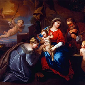 The Mystic Marriage of St. Catherine in a Giordano Composition (oil on canvas)