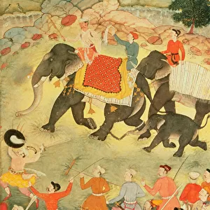 A party of elephant hunters, Mughal, c. 1615, (tempera on paper)