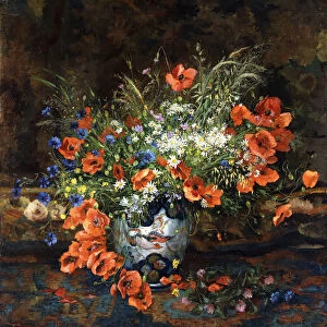 Poppies, Daisies, Buttercups and other Flowers in a Japanese Imari Vase (oil on canvas)