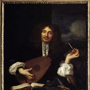 Portrait of a man playing the lute: presume portrait of Imbert, clerk of the parliament of Aix. Painting attributed to Laurent Fauchier (1643-1672), 17th century. Oil on canvas. Dim: 1, 23 x 0, 97m