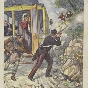 A Postal Stagecoach Assaulted By Masked Brigands At Orani (Sardinia) (colour litho)