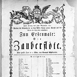 Poster advertising the premiere of The Magic Flute by Wolfgang Amadeus