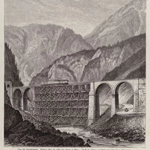 Railway viaduct over the River Fella at Ponte di Muro, Friuli, Italy (engraving)