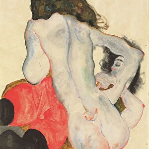 Reclining woman in red trousers and standing female nude, 1912 (gouache