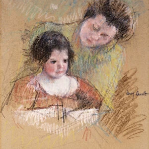 Reine Leaning over Margots Shoulder, (pastel on tan paper laid down on paper)