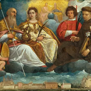Saint Prosdocimus, Justina, Daniel and Antony of Padua in Glory with a view of the Prato
