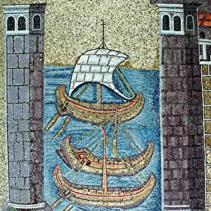 Three ships entering the port of Ravenna, detail from the nave (mosaic)