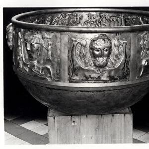 Full size replica of the Gundestrup Cauldron, original made 1st century BC (b / w photo)
