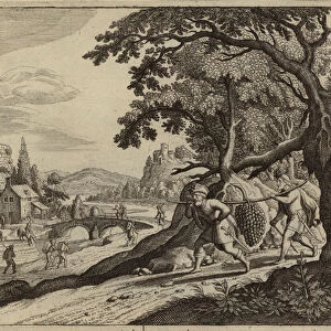Spies sent into Canaan returning to report to Moses (engraving)