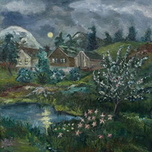 Spring Night with Full Moon (oil on canvas)