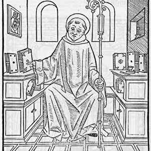 St. Bernard of Clairvaux (San Bernardo di Chiaravalle). Theologian of the Church, founder of the Order of the Cistersians (1090-1153). Lombard wood engraving of the 15th century