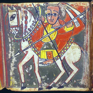 St. George and the Dragon, ninth panel from a nine-page folding parchment depicting religious figures, 15th or 16th century (painted parchment)