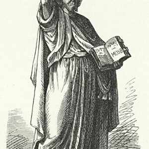 Statue of St Boniface (c675-754), Anglo-Saxon missionary to the Germanic parts of the Frankish Empire, in Fulda (engraving)