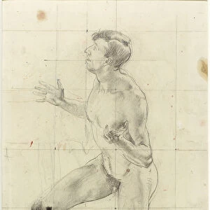Study of a Kneeling Nude Man, turned to the left (pencil on paper)