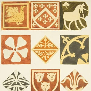 Tiles in vestry room and various parts of Bristol Cathedral floor (w / c on paper)