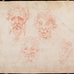 W. 33 Sketches of satyrs faces (red chalk on paper)