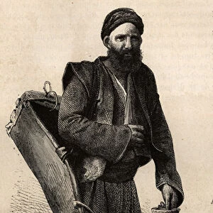 A water carrier, itinerant merchant posing with his equipment